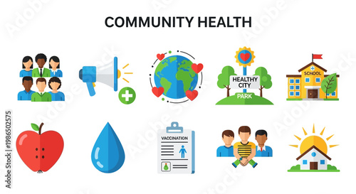 Community Health and Wellness Concept Icons.