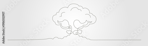 Atomic bomb line this continues line minimalist illustration portrays the silhouette of a mushroom cloud.