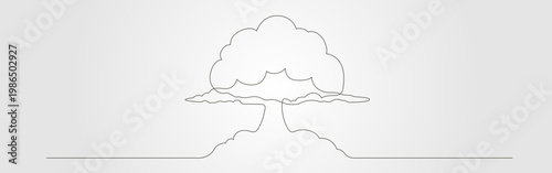 Atomic mushroom bomb continues line minimalist illustration portrays the silhouette of a mushroom cloud.