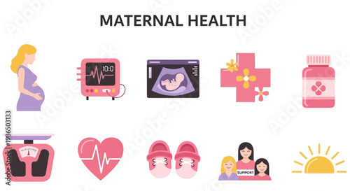 Maternal Health Care Medical Icons Set.