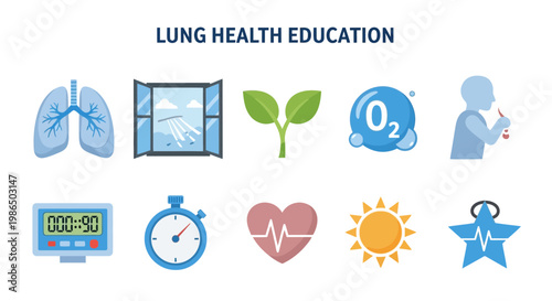 Lung Health Education and Awareness Icons.