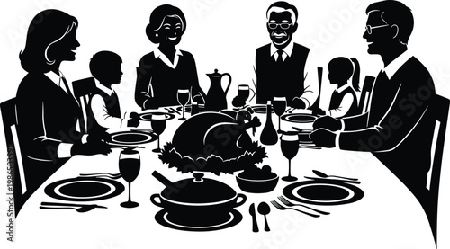 Family enjoying a festive meal together around the dinner table