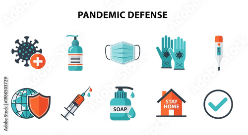 Pandemic defense and protection icons set.