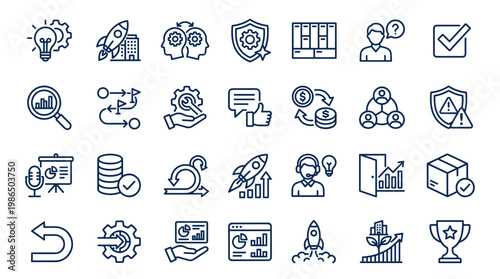 Business Strategy Icons Set for Startup Growth and Project Management Concepts