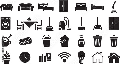 Household Cleaning and Organization Icons Set Vector