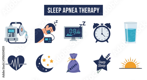 Sleep Apnea Therapy Medical Icons Set.