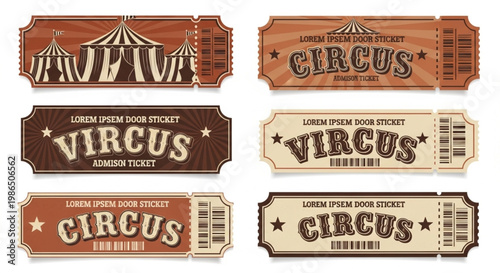 Vintage Circus Tickets Collection Nostalgic Designs for Event Admission and Entertainment