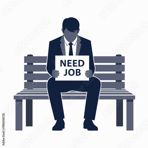 Unemployed Businessman in Suit Holding Need Job Sign Vector Illustration