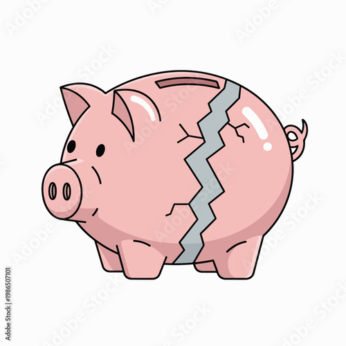 Cracked Piggy Bank Vector Design for Bankruptcy and Unemployment
