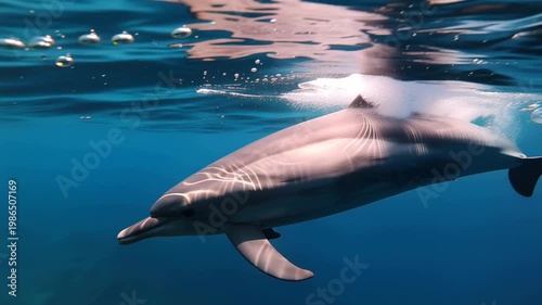 水中に浮かぶ泡の輪を指揮するイルカのユーモア