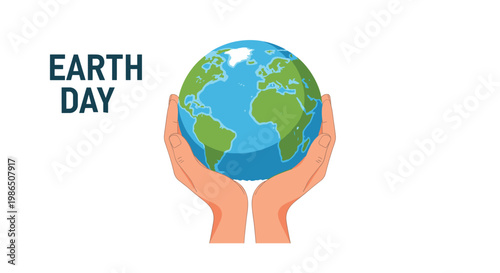 Human hands carefully holding the planet Earth for Earth Day celebration representing environmental protection and nature conservation.