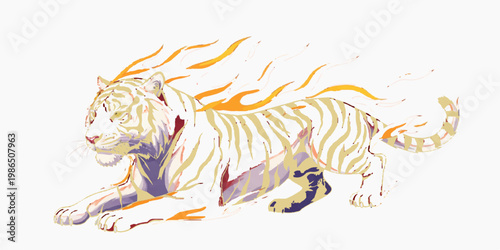 A stylized vector illustration featuring a tribal art head design of a wild tiger and an abstract horse depicted as a fierce feline predator for a nature wildlife logo