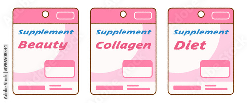 美容系サプリメントのパッケージイラスト3点セット｜健康食品・パウチタイプ