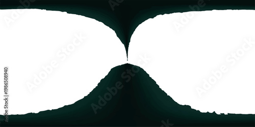 A vector illustration of an abstract mountain nature landscape featuring a grass frame design with a tent and volcano symbol icon