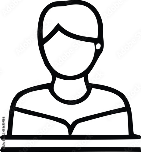 Simple black and white line drawing of a person s head and shoulders