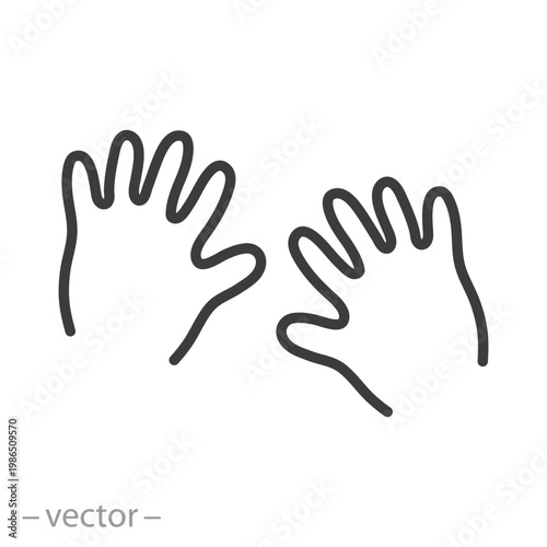 children's hands icon, kids handprint, child's palms silhouette, thin line symbol isolated on white background - editable stroke vector illustration eps 10