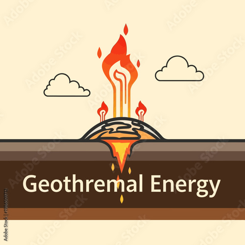 Geothermal Energy Concept: Earth's Core Heat to Renewable Power Generation