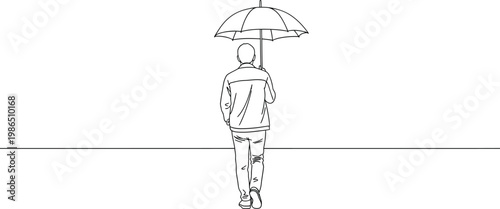 Man Walking with Umbrella Line Art