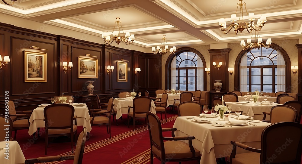 Fototapeta premium Elegant restaurant dining room interior.