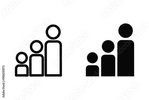 Family Silhouette Icons: Small to Large Figures Representing Different Generations in Flat Design Vector Illustration