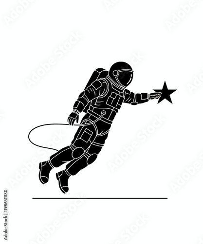 astronaut floating in space with star vector illustration