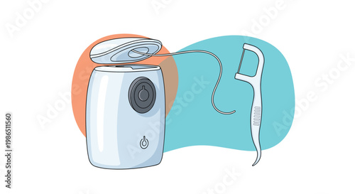 Set of dental floss container and a plastic floss pick for daily teeth cleaning and oral hygiene maintenance.