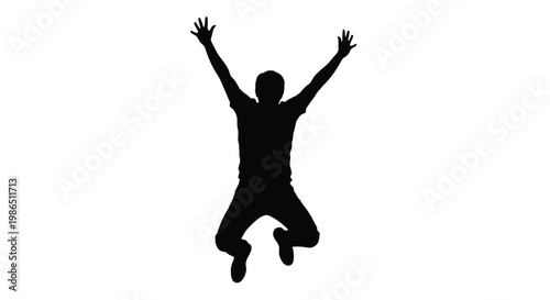 Dynamic vector graphic illustration of an energetic jumping person silhouette with arms raised in a celebration of freedom and achievement.