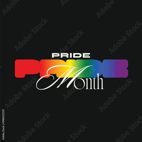 Inflated Bold Rainbow of Pride Text with Typography and Calligraphy at the Front, Black Background