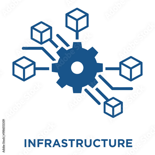 Infrastructure concept with gear and cube connection diagram icon