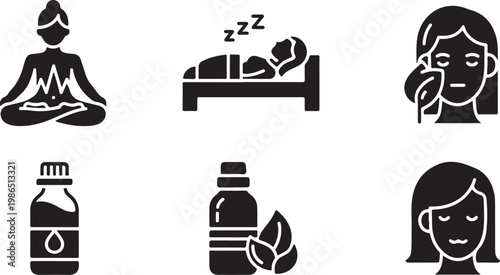 Wellness and self-care icons for healthy living