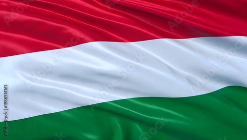 Hungarian flag ripples with red white and green horizontal stripes