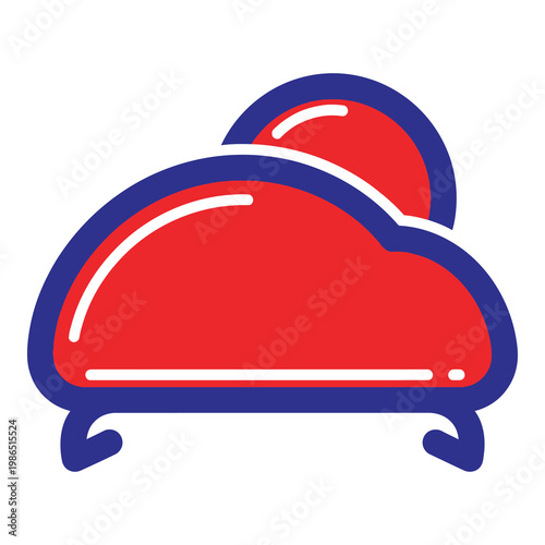 Red and blue cloud shapes with white highlights on white background icon