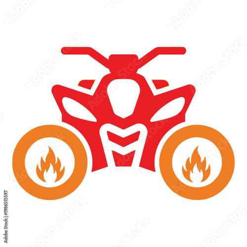 Red ATV motorcycle with flames on the wheels  isolated on white background icon