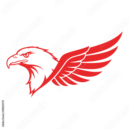 Red eagle head with one wing spread out to side  profile view icon