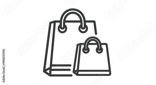 A simple vector graphic illustration featuring two contemporary shopping bags, one larger than the other, symbolizing retail purchases and consumerism in a clean, minimalist design.