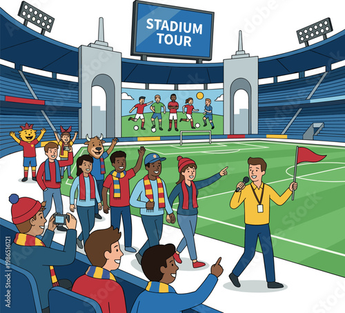 Soccer fans enjoying a guided tour at a stadium