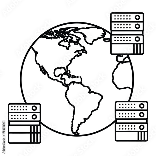 Servers connected to global earth map network system icon