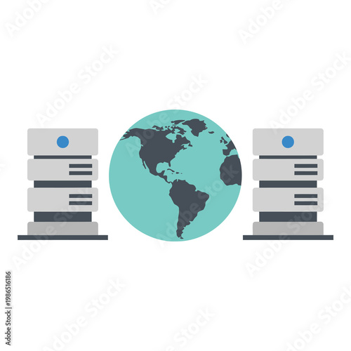 Servers and globe representing global network and data storage systems icon