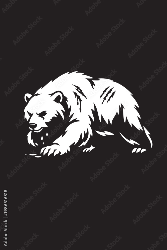 Fototapeta premium A black and white silhouette of a hunted bear vector with black background