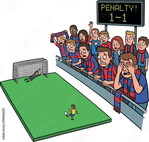 Football fans watch intense penalty kick in stadium