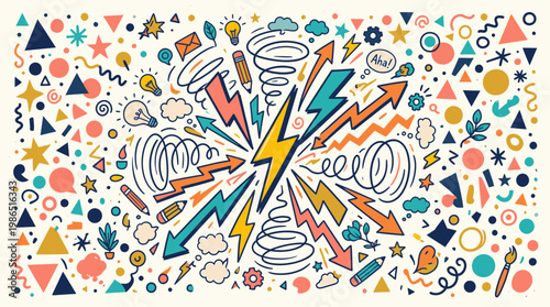 Handdrawn Colorful Creative Brainstorming Doodle Art Illustration for Idea Generation and Problem Solving