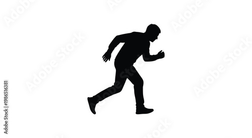Silhouette vector illustration of an active man running or jogging with determination and speed, representing athleticism, urgency, and forward motion.