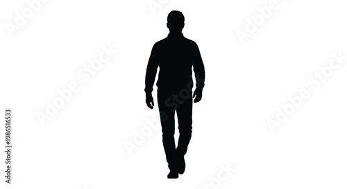 This versatile vector graphic illustration presents a full body silhouette of a man walking forward, perfect for various design applications needing an anonymous human element.