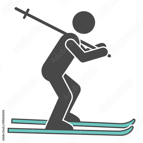 Skier in motion on skis with ski poles isolated on white background icon