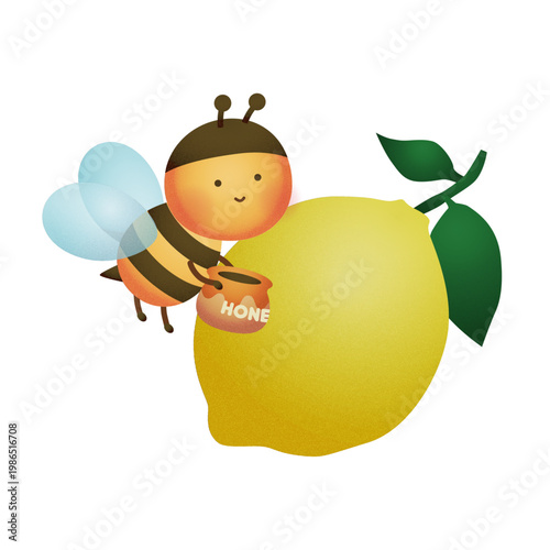レモンと蜂と蜂蜜のイラスト はちみつレモンのフルーツ素材