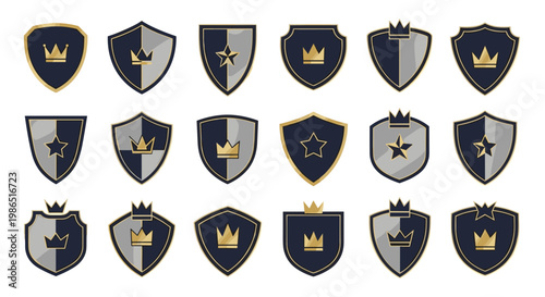 Collection of Royal Shields with Crowns and Stars.