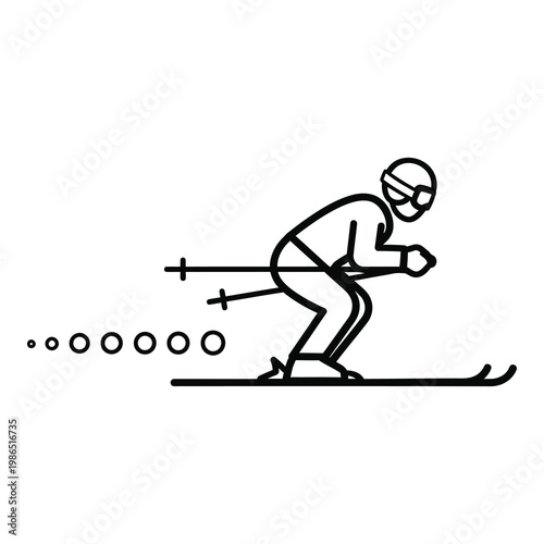 Skier in motion with skis and poles on snow sports action icon