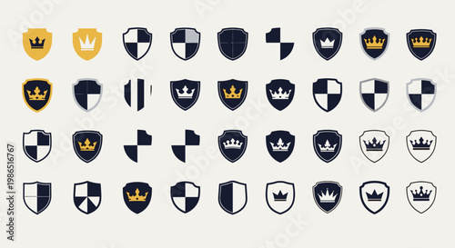 Collection of Shield and Crown Icons in Various Designs.