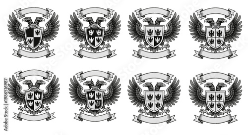 Heraldic Crests with Double Headed Eagles and Shields Collection.