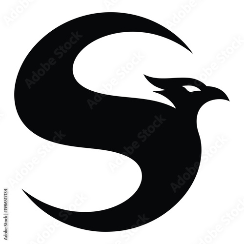 Stylized bird head and curved tail in letter S shape icon